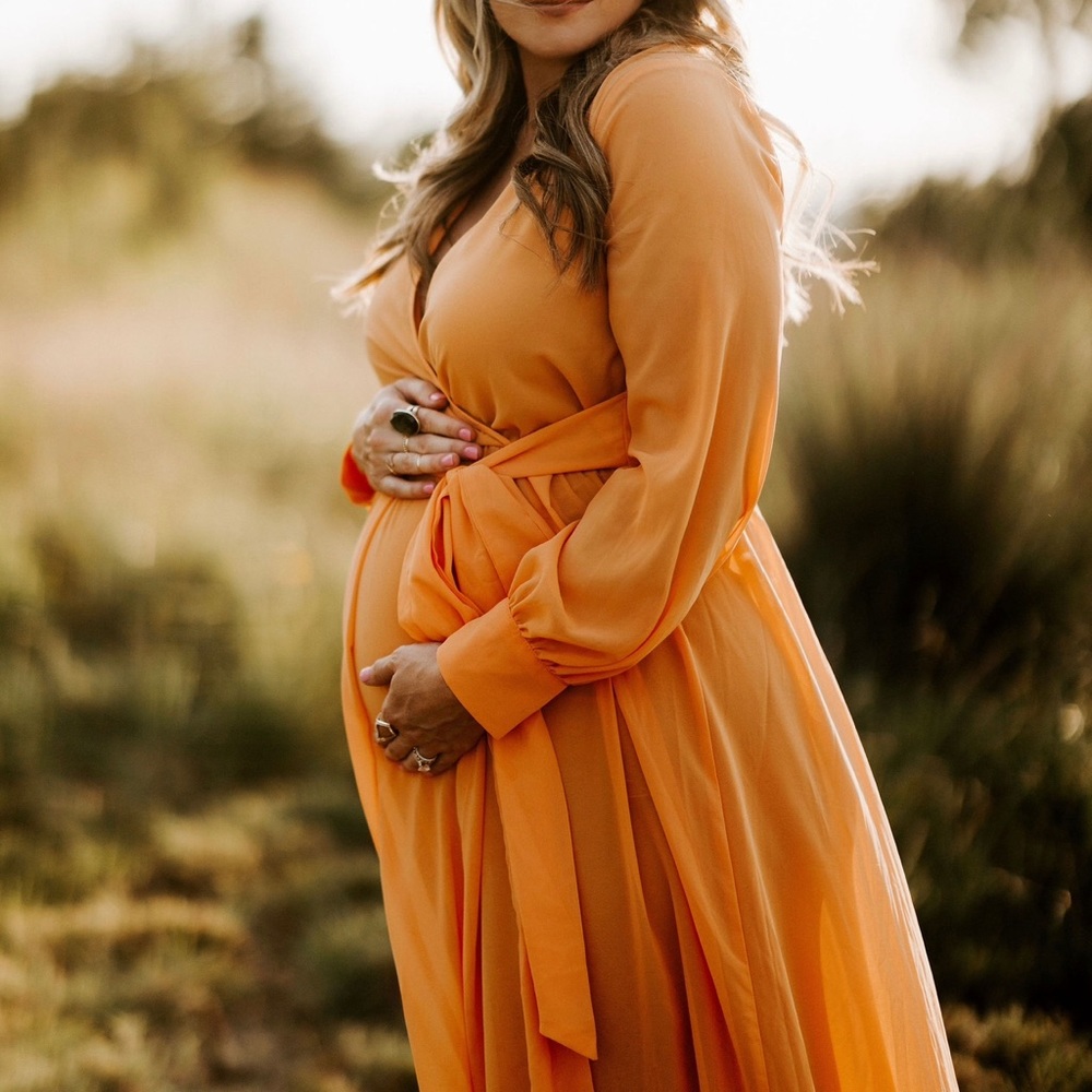 Pinkblush Coral Chiffon Long Sleeve Maternity Maxi Dress